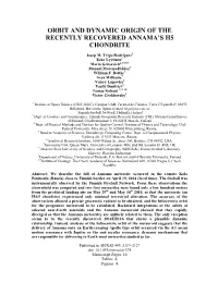 Orbit and Dynamic Origin of the Recently Recovered Annama’S H5 Chondrite