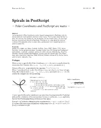 Spirals in Postscript — Polar Coordinates and Postscript Are Mates —