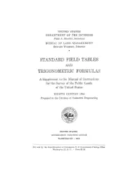 Standard Field Tables Trigonometric Formulas
