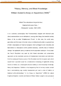 Memory, Moral Knowledge and Progress: Godwin's Essay