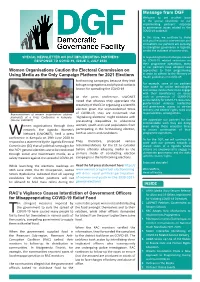 Message from DGF Welcome to Yet Another Issue of the Special Newsletter on Our Implementing Partners’ Response to Governance Issues Related to the COVID-19 Outbreak