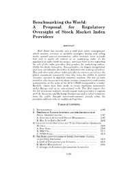 A Proposal for Regulatory Oversight of Stock Market Index Providers