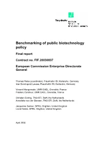 Benchmarking of Public Biotechnology Policy