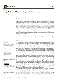 High Entropy Alloy Coatings and Technology