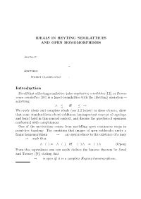 Ideals in Heyting Semilattices and Open Homomorphisms