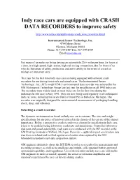 Indy Race Cars Are Equipped with CRASH DATA RECORDERS to Improve Safety