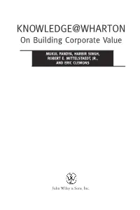 KNOWLEDGE@WHARTON on Building Corporate Value
