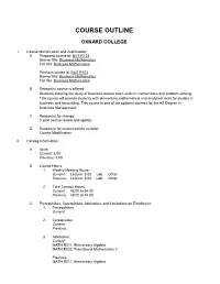 Oxnard Course Outline