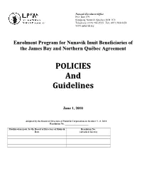 Policies and Guidelines: Nunavik Inuit Beneficiaries June 1, 2010