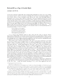 Richard III As a Fop: a Foolish Myth