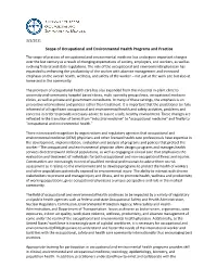 Scope of Occupational and Environmental Health Programs and Practice