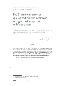 The Differences Between Spoken and Written Grammar in English, in Comparison with Vietnamese1
