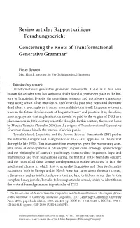 Concerning the Roots of Transformational Generative Grammar*