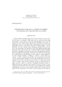 The Principle of Reason According to Leibniz: the Origins, Main Assumptions and Forms