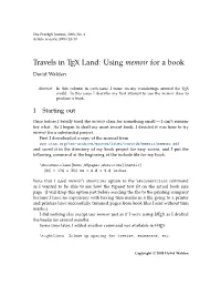 Travels in TEX Land: Using Memoir for a Book David Walden