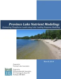 Province Lake Nutrient Modeling: Estimating Phosphorus Loads Using Lake Loading Response Modeling