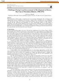 Challenges Facing Local Government in Development in Kenya: the Case of Machakos District, 1950-1974
