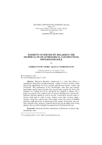 Elements of Specificity Regarding the Technical State of Historical Constructions with Defense Role