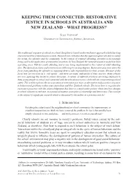 Restorative Justice in Schools in Australia and New Zealand – What Progress?1