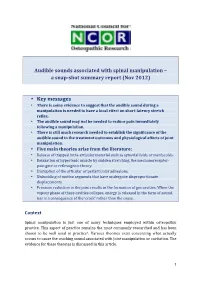 Audible Sounds Associated with Spinal Manipulation – a Snap-Shot Summary Report (Nov 2012)