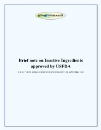Brief Note on Inactive Ingredients Approved by USFDA