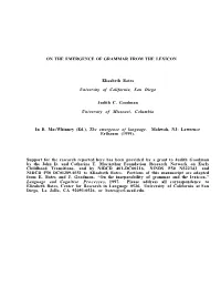 On the Emergence of Grammar from the Lexicon