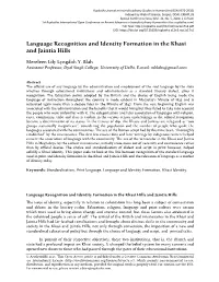 Language Recognition and Identity Formation in the Khasi and Jaintia Hills