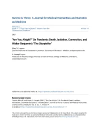 On Pandemic Death, Isolation, Connection, and Walter Benjamin's "The Storyteller"