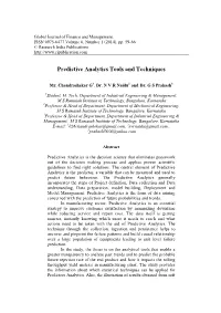 Predictive Analytics Tools and Techniques