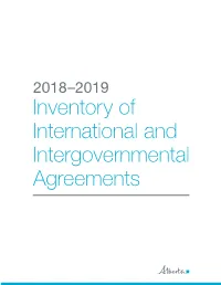 2018 – 2019 | Inventory of International and Intergovernmental Agreements, Continued