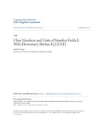 Class Numbers and Units of Number Fields E with Elementary Abelian K(2)O(E)