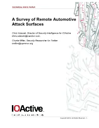 A Survey of Remote Automotive Attack Surfaces