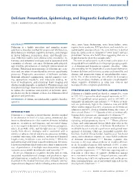 Delirium: Presentation, Epidemiology, and Diagnostic Evaluation (Part 1)