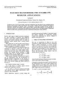 Matched Transformers for Synchro and Resolver Applications