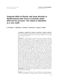Temporal Shifts in Floristic and Avian Diversity in Mediterranean Pine Forest Ecosystems Under Different Fire Pressure: the Island of Zakynthos As a Case Study