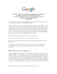 Testimony of Marc Donner, Director of Engineering, Google Health