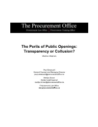 The Perils of Public Openings: Transparency Or Collusion? Webinar Materials