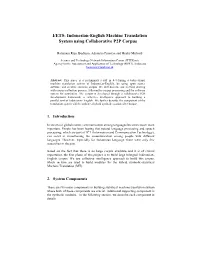 I/ETS: Indonesian-English Machine Translation System Using Collaborative P2P Corpus