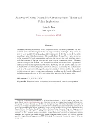 Anonymity-Driven Demand for Cryptocurrency: Theory and Policy Implications