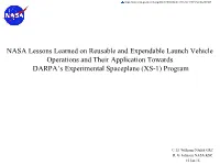 NASA Lessons Learned on Reusable and Expendable Launch Vehicle Operations and Their Application Towards DARPA’S Experimental Spaceplane (XS-1) Program