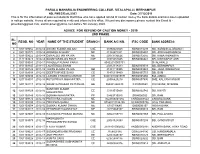Sl. No Regd. No Year Name of the Student Branch Bank A