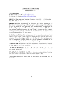 Advanced Geochemistry Spring Semester 2015
