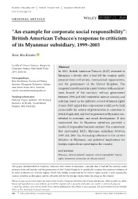 British American Tobacco's Response to Criticism of Its Myanmar Subsidiary, 1999–2003