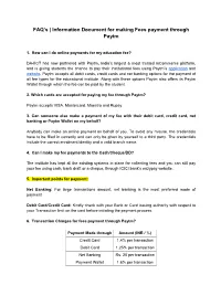 FAQ's | Information Document for Making Fees Payment Through Paytm
