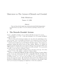 Minicourse on the Axioms of Zermelo and Fraenkel