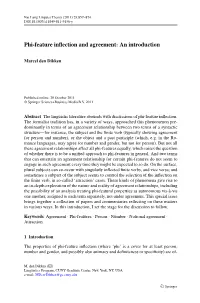 Phi-Feature Inflection and Agreement: an Introduction