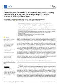 (TNF) Is Required for Spatial Learning and Memory in Male Mice Under Physiological, but Not Immune-Challenged Conditions