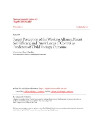 Parent Perception of the Working Alliance, Parent Self-Efficacy, And