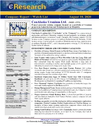 Company Report – Watch List August 10, 2020