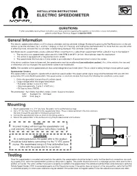 General Information Mounting Testing ELECTRIC SPEEDOMETER